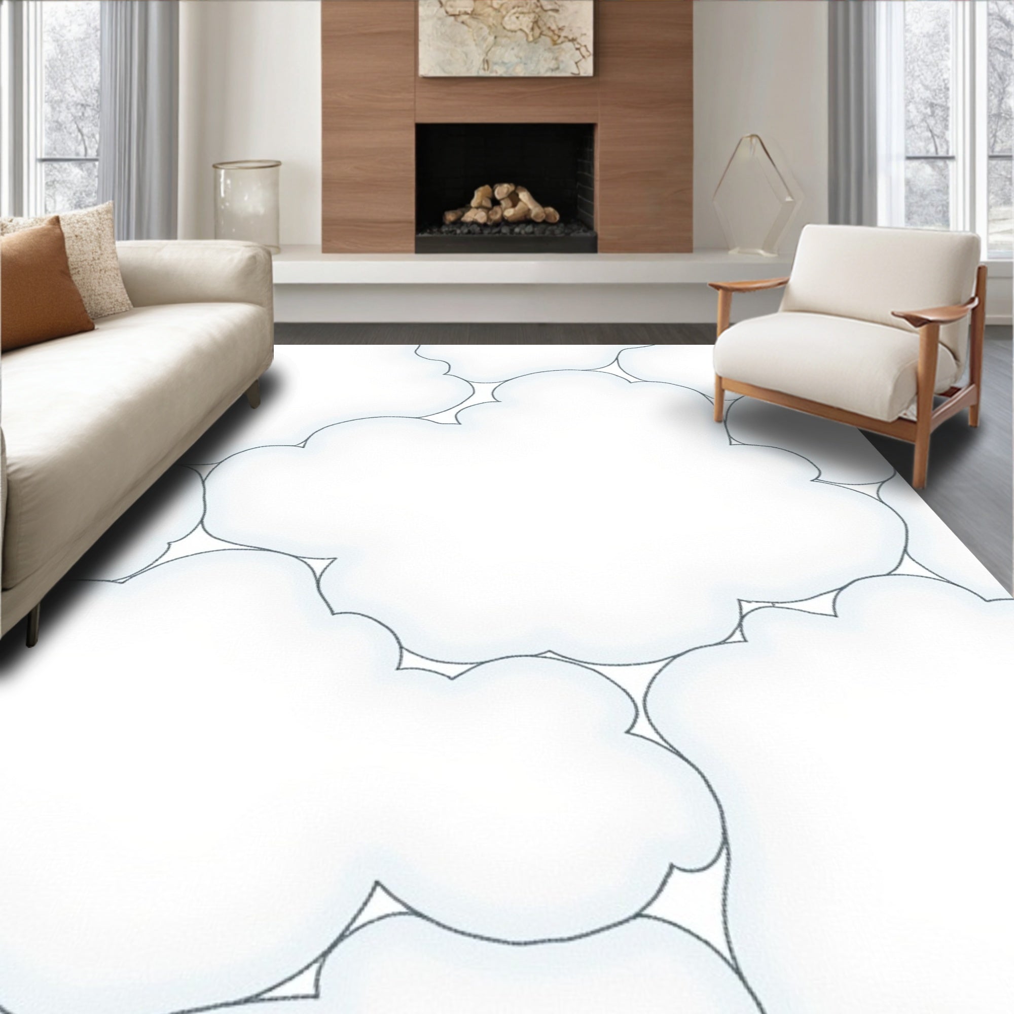 White Cloud Pattern Abstract Design Rug