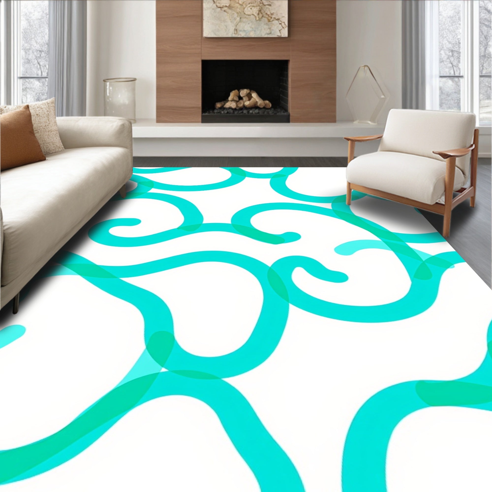 Aqua Swirl Abstract Pattern Rug