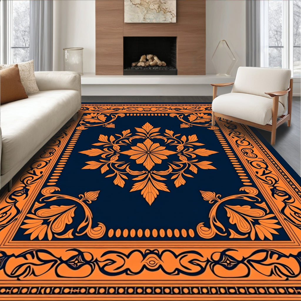 Ornate Floral Frame Art Rug