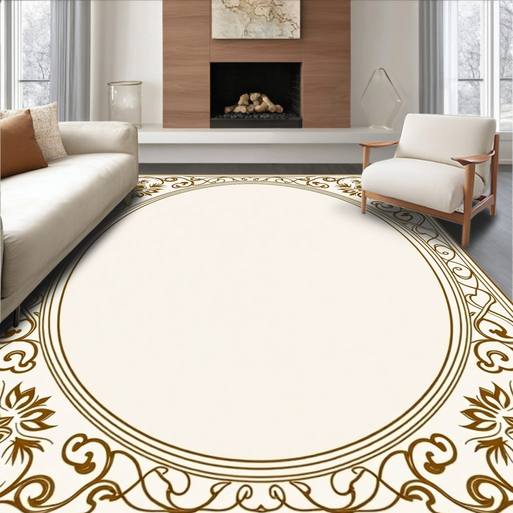 Ornate Gold Floral Scrollwork Rug