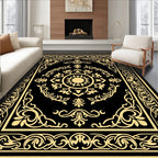 Elegant Black Gold Floral Pattern Rug
