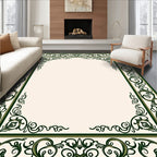 Elegant Emerald Floral Scroll Border Rug