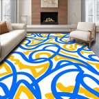 Abstract Curvy Blue Yellow Lines Rug