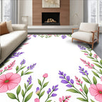 Whimsical Pink Purple Floral Border Rug