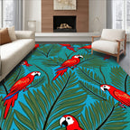 Vibrant Red Macaw Tropical Palm Rug
