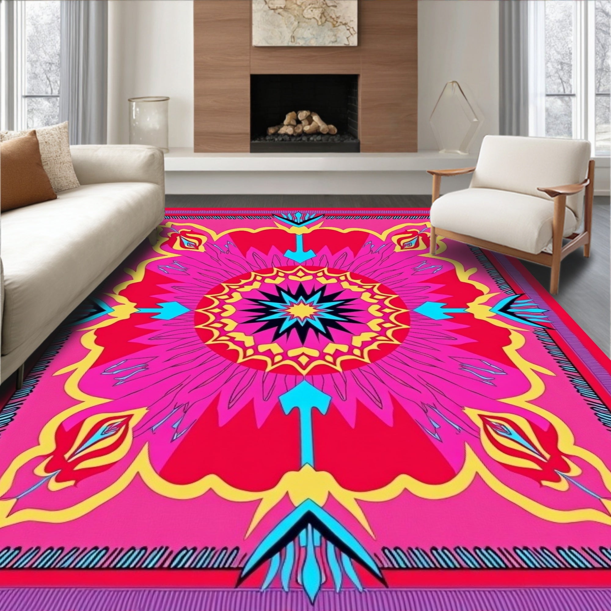 Vibrant Mandala Floral Graphic Rug