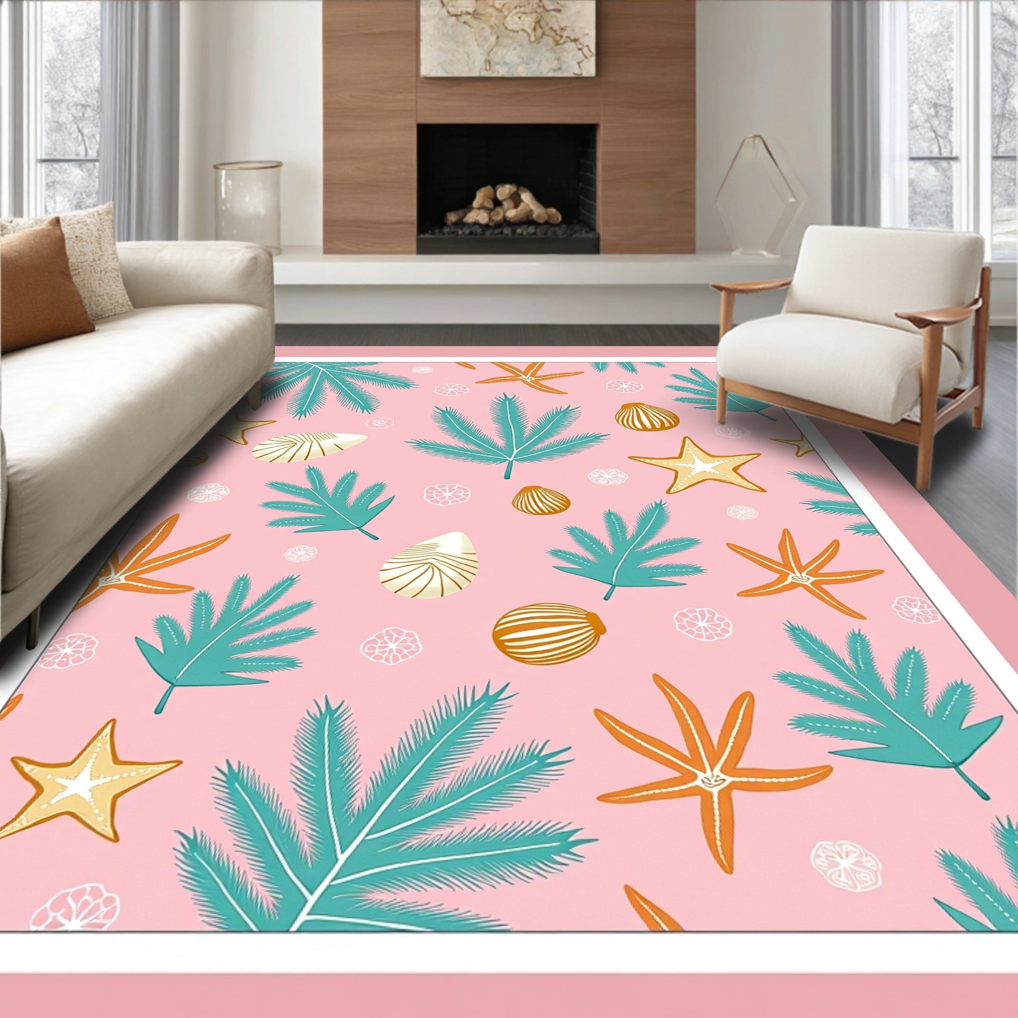 Tropical Seabed Leaf Starfish Pattern Rug
