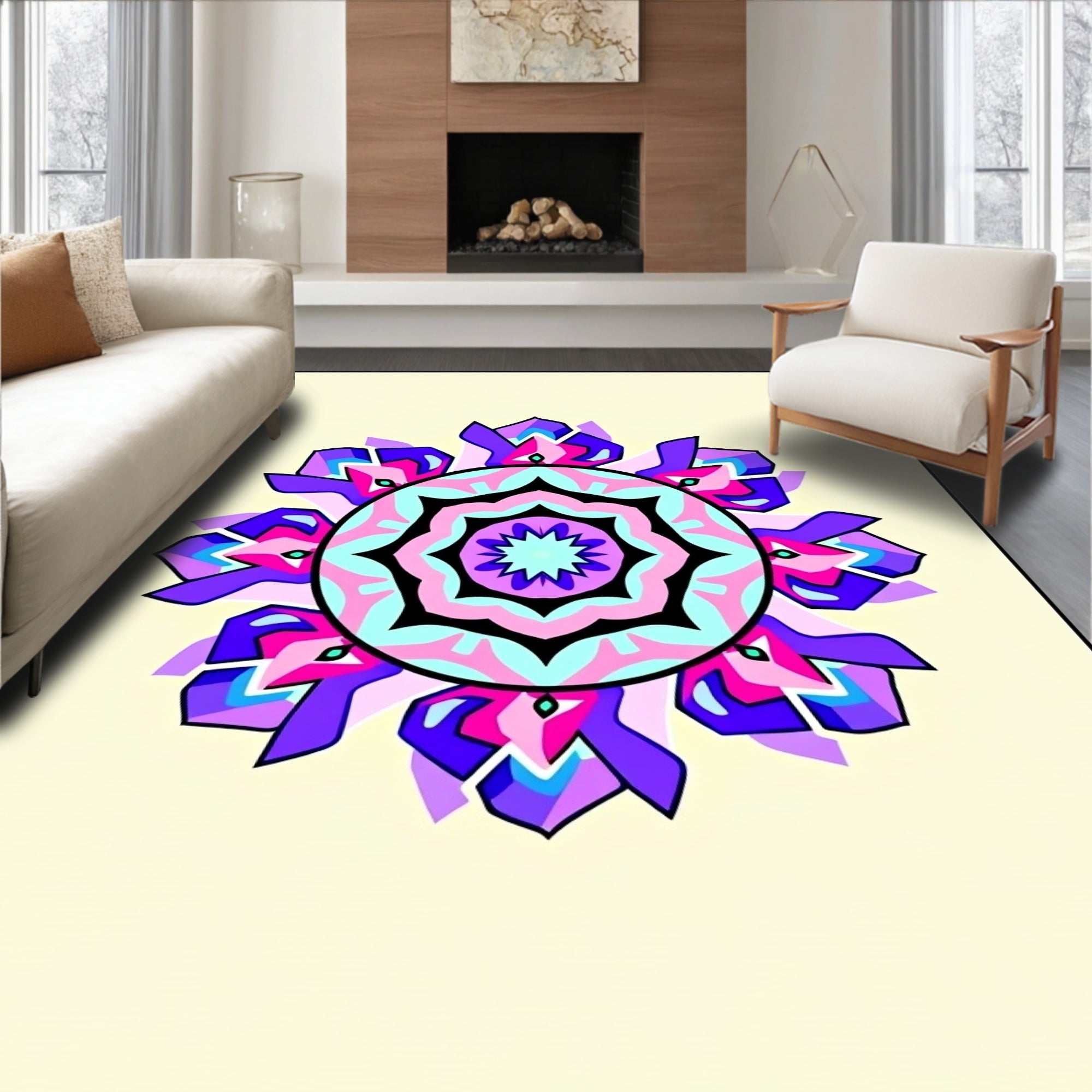 Vibrant Floral Mandala Pattern Rug