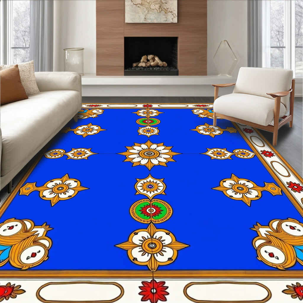 Whimsical Blue Floral Owl Rug