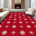 White Snowflake Patterned Red Textile Rug