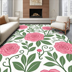 Pink Rose Floral Vine Pattern Rug