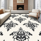 Classic Black Damask Scroll Pattern Rug