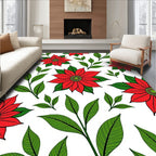 Red Flower Green Leaf Pattern Rug