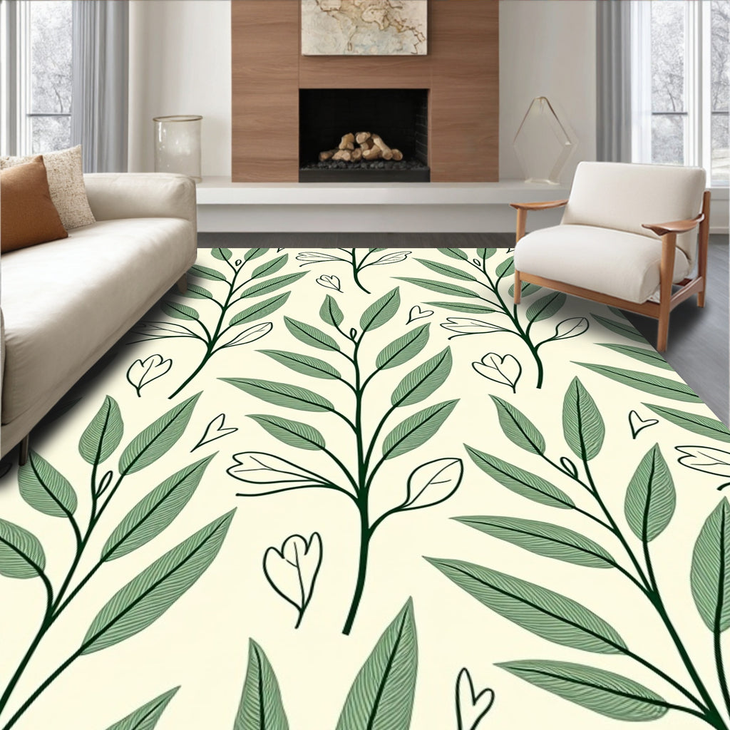Green Foliage Botanical Pattern Design Rug