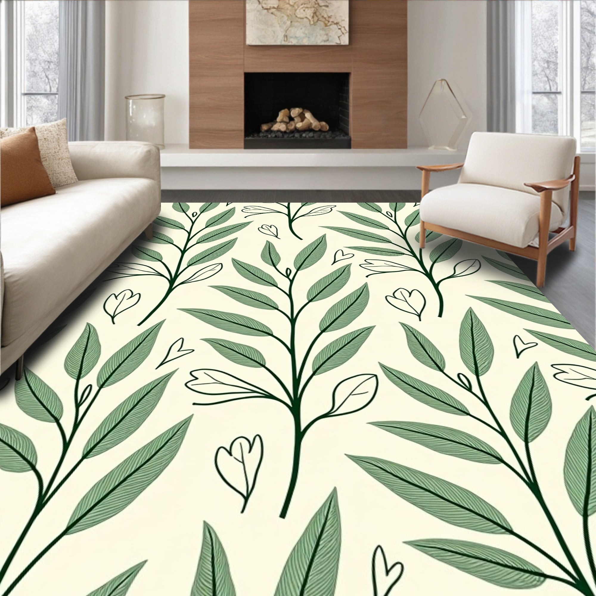 Green Foliage Botanical Pattern Design Rug