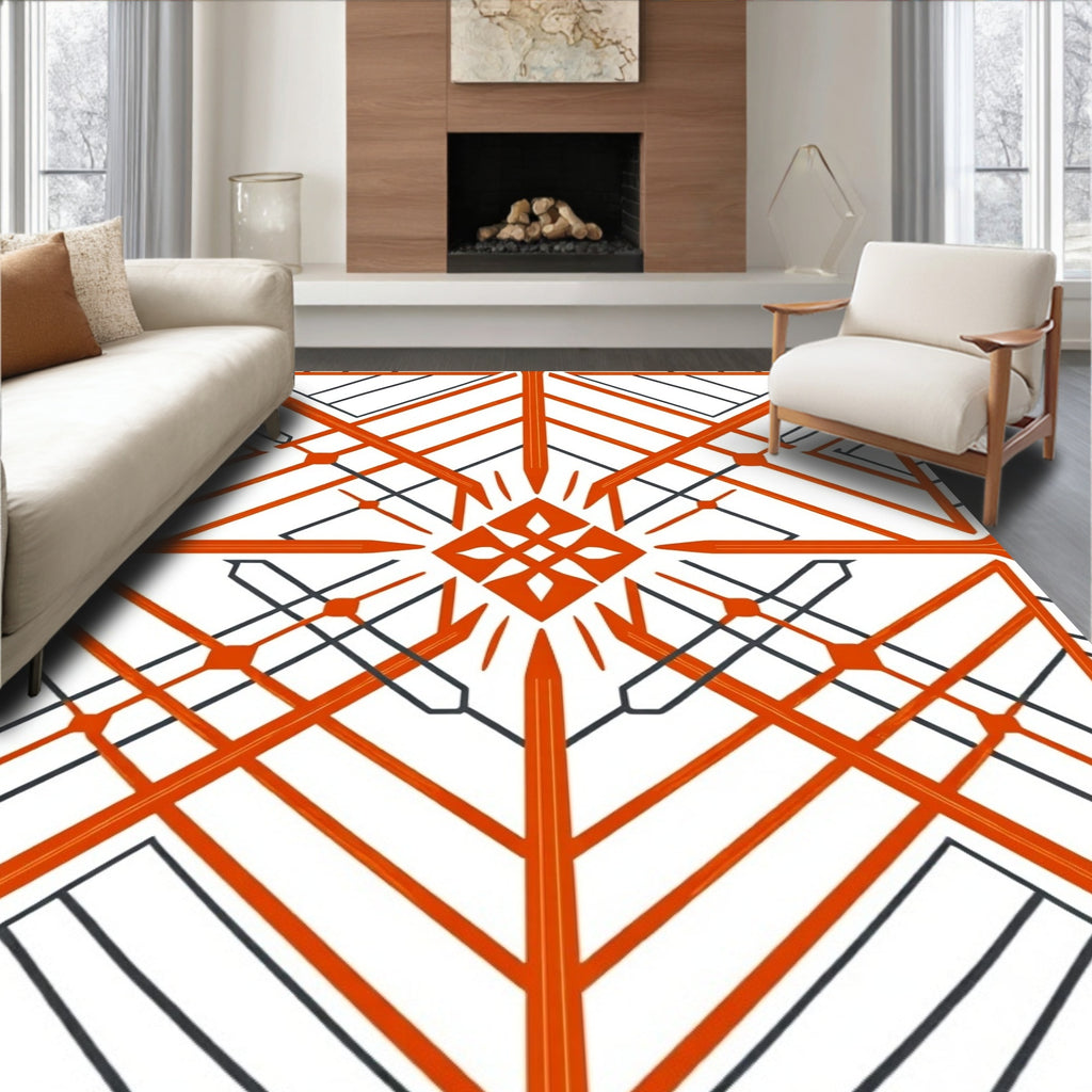Bold Geometric Orange Line Design Rug