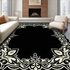 Elegant Black Floral Scroll Design Rug