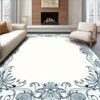 Pale Blue Floral Vine Swirl Border Rug