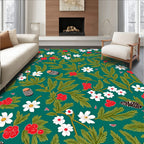 Whimsical Floral Berry Leaf Pattern Rug