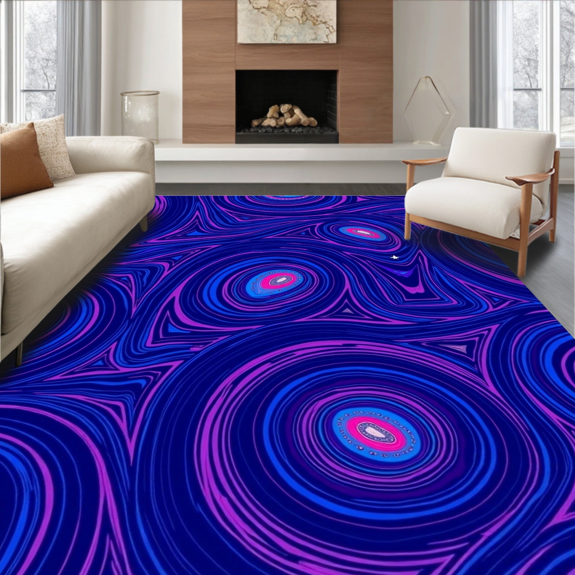 Abstract Swirls Blue Pink Pattern Rug
