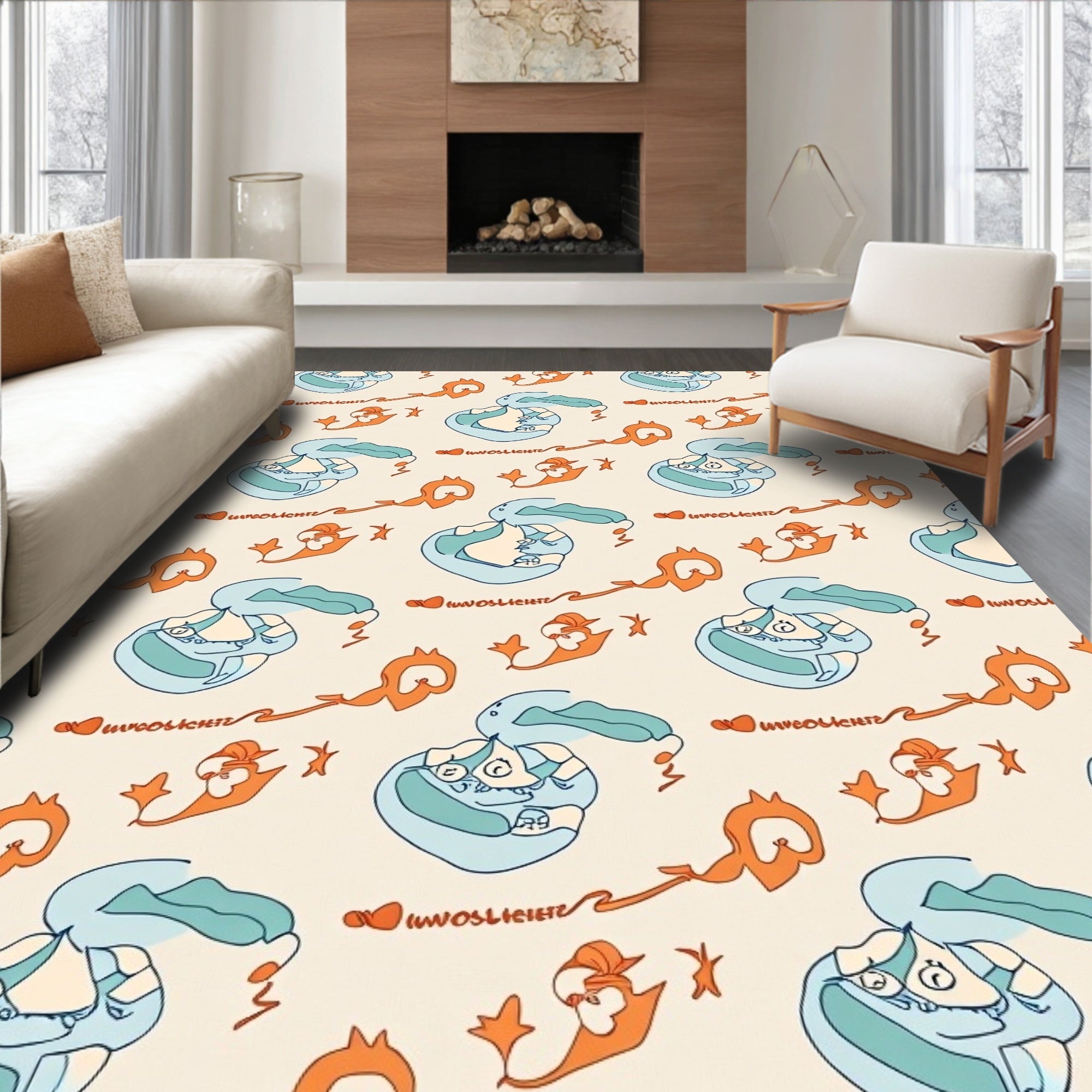 Whimsical Creature Heart Pattern Rug