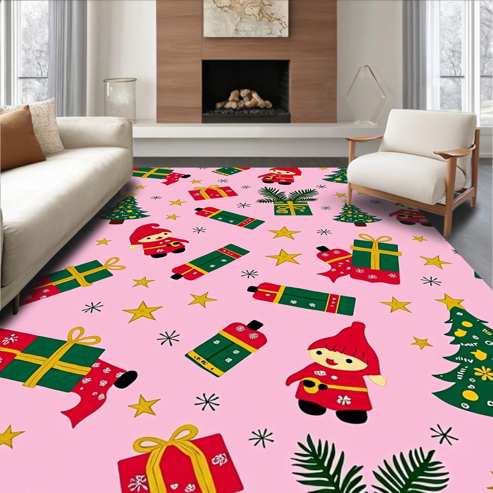 Whimsical Christmas Gnomes Gifts Pattern Rug