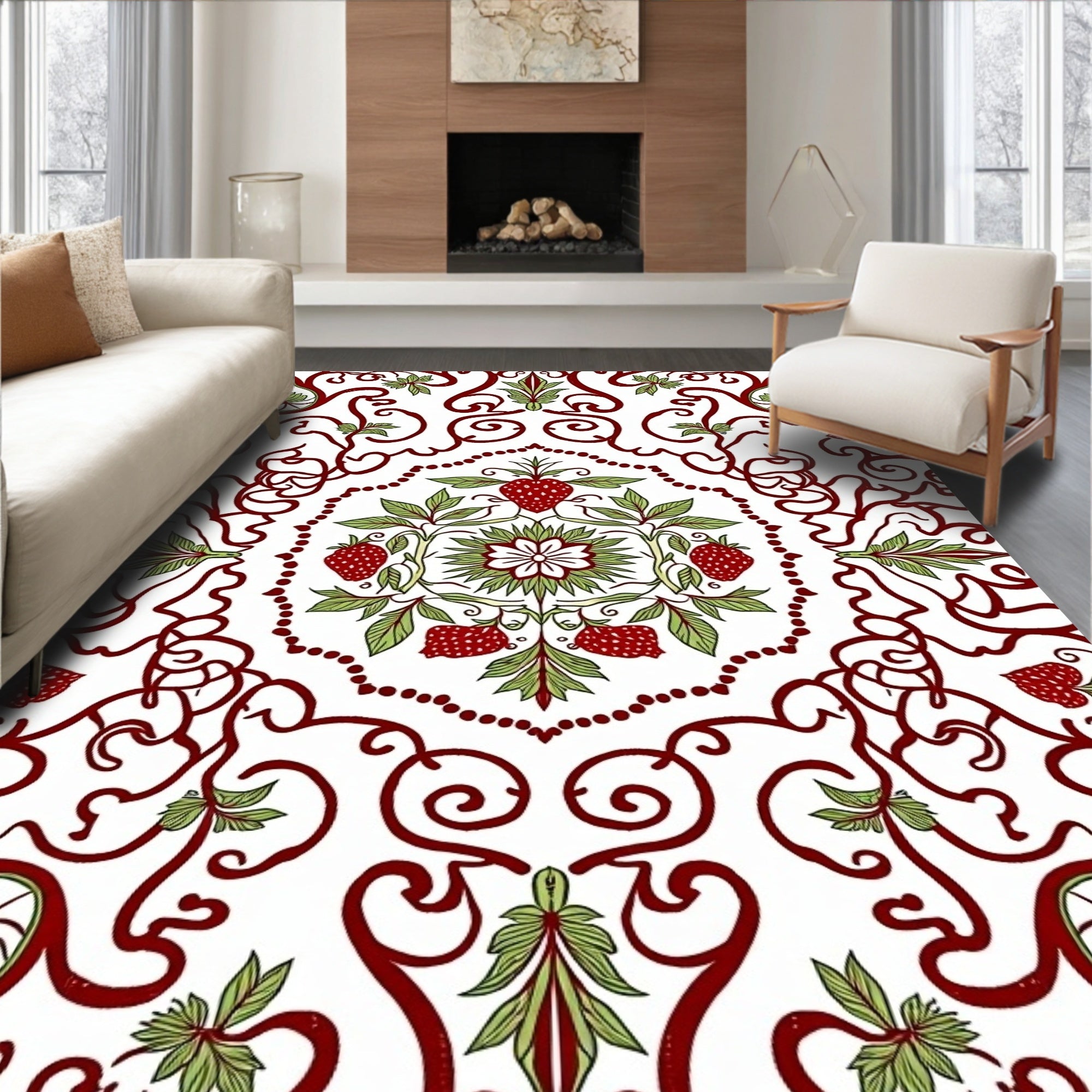 Vine and Strawberry Mandala Pattern Rug