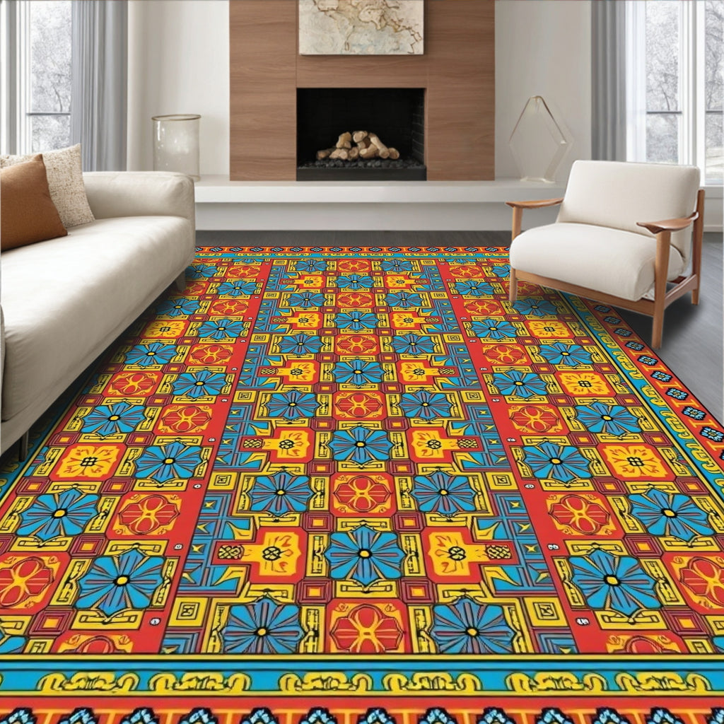 Colorful Geometric Floral Medallion Design Rug