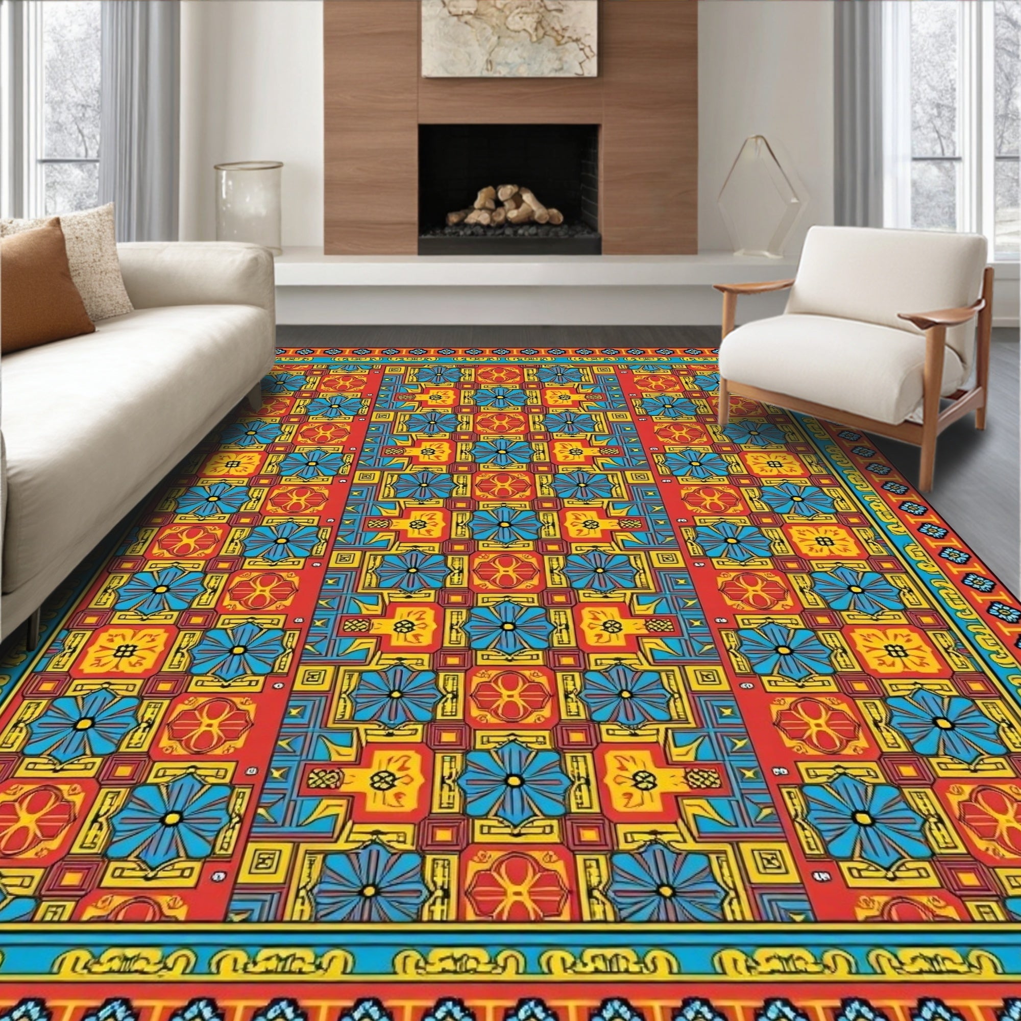 Colorful Geometric Floral Medallion Design Rug