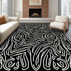 Abstract White Swirl Black Organic Rug
