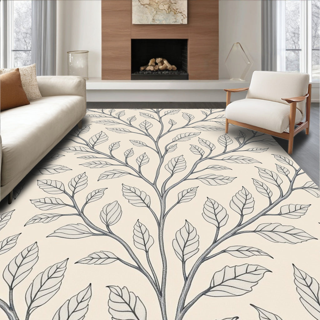 Elegant Botanical Branch Pattern Design Rug