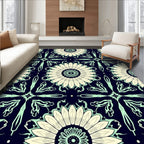 Floral Mandala Patterned Indigo Rug