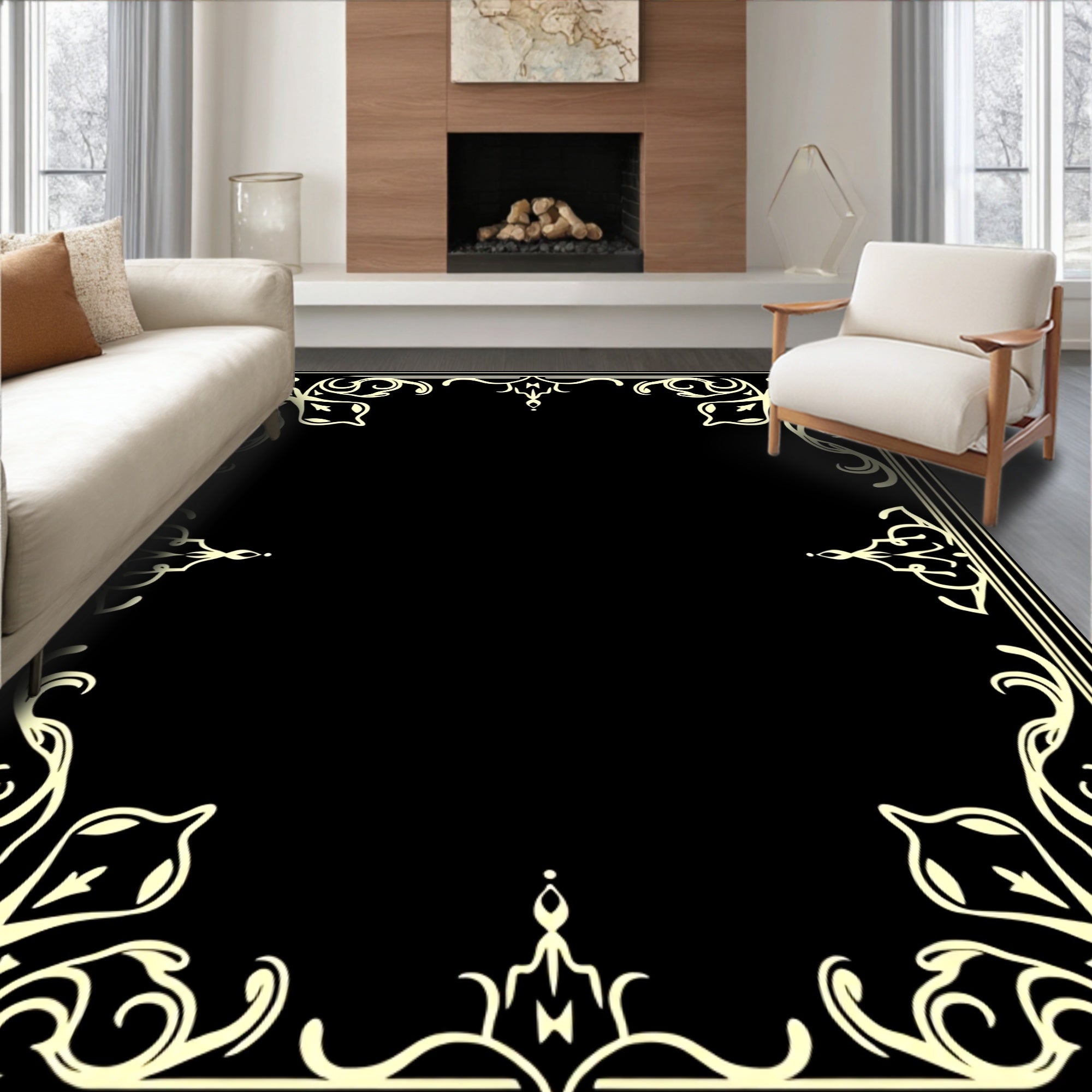 Ornate Scrollwork Elegance Frame Rug