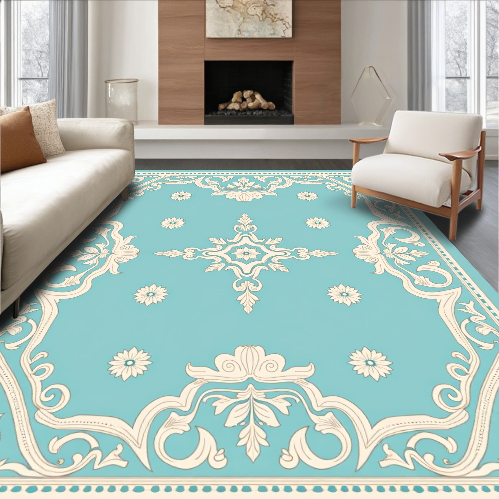 Vintage Rococo Floral Scrollwork Rug