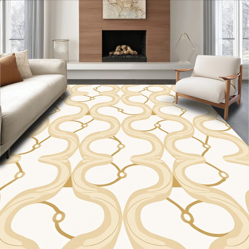 Elegant Cream Gold Swirl Pattern Rug