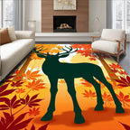 Forest Deer With Maple Leaves Pattern Rug