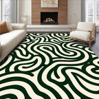 Curved Dark Green Cream Pattern Rug