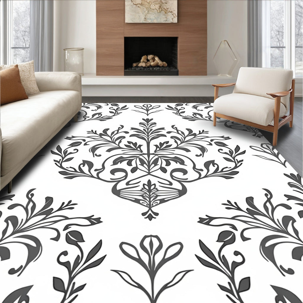 Elegant Floral Damask Pattern Design Rug