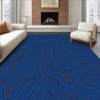 Deep Blue Swirls and Triangles Pattern Rug