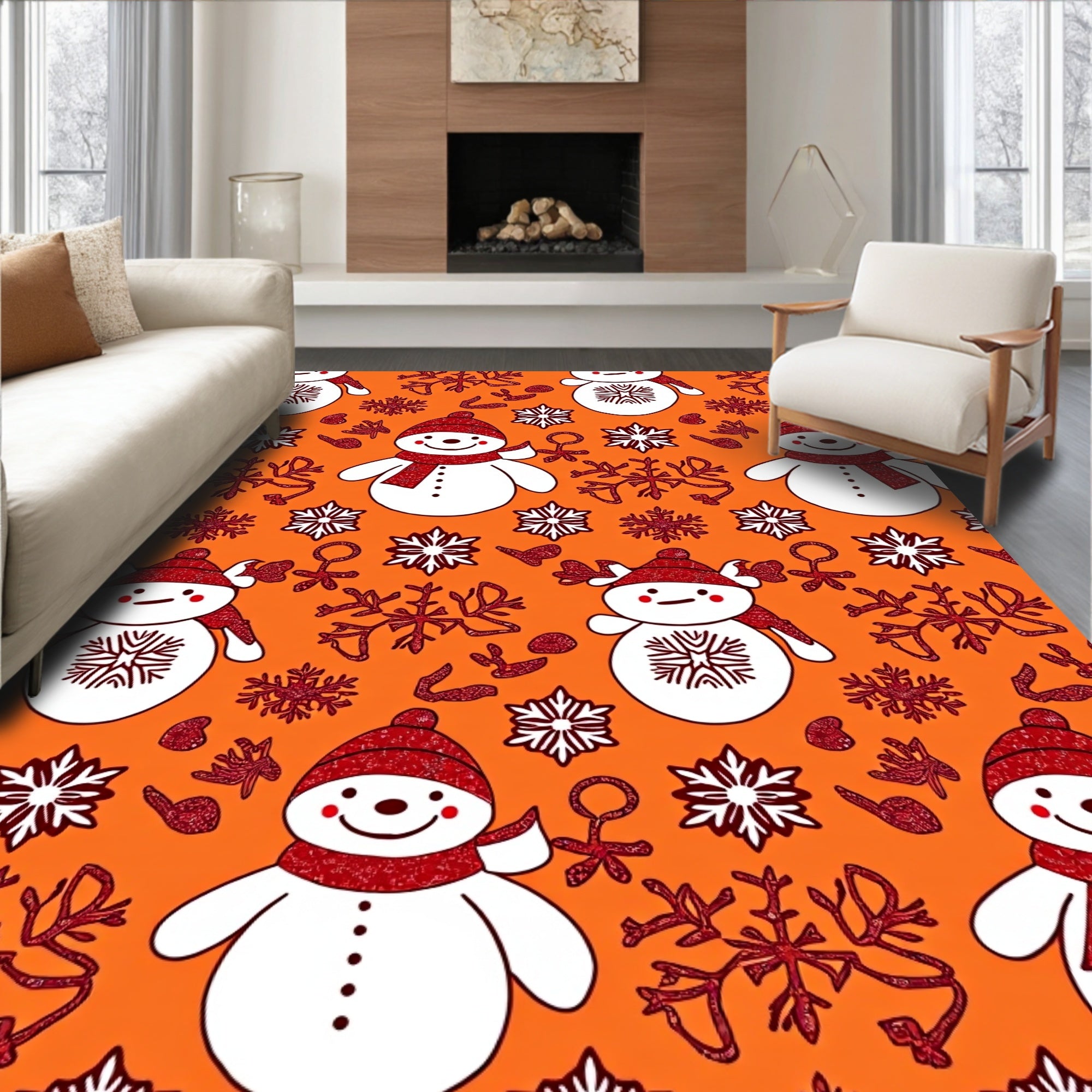 Festive Snowmen Snowflake Pattern Rug