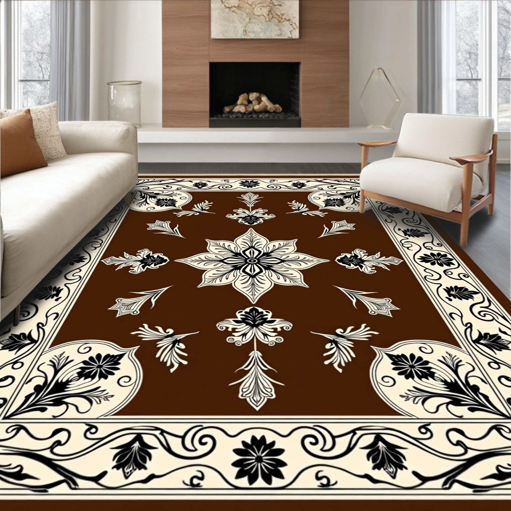 Ornate Floral Pattern Vintage Style Rug