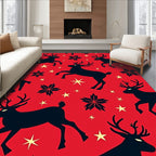 Red Black Deers With Stars Pattern Rug
