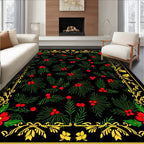 Red Floral Green Berry Border Rug