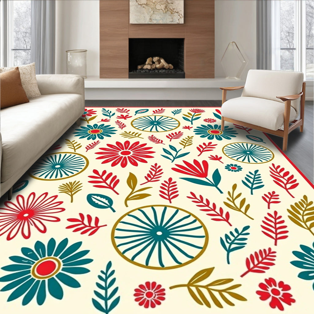 Folklore Floral Wheel Pattern Rug