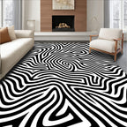 Bold Black White Wavy Pattern Rug