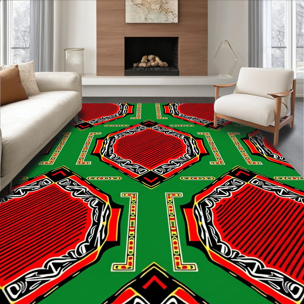 Bold Geometric Red Black Pattern Rug