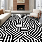 Black White Bold Labyrinth Pattern Rug