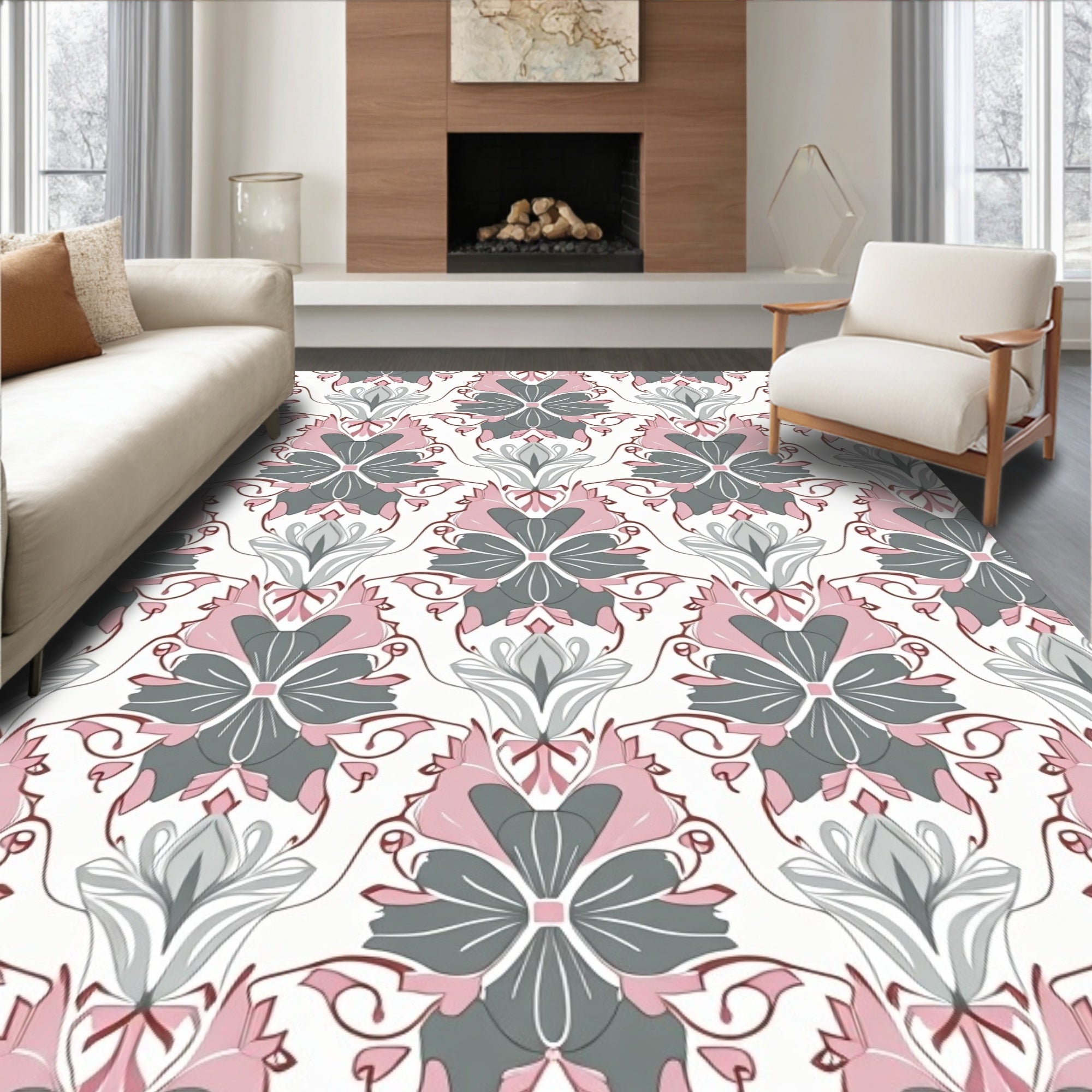 Art Nouveau Floral Scroll Pattern Rug