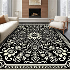 Monochrome Mandala Floral Design Rug