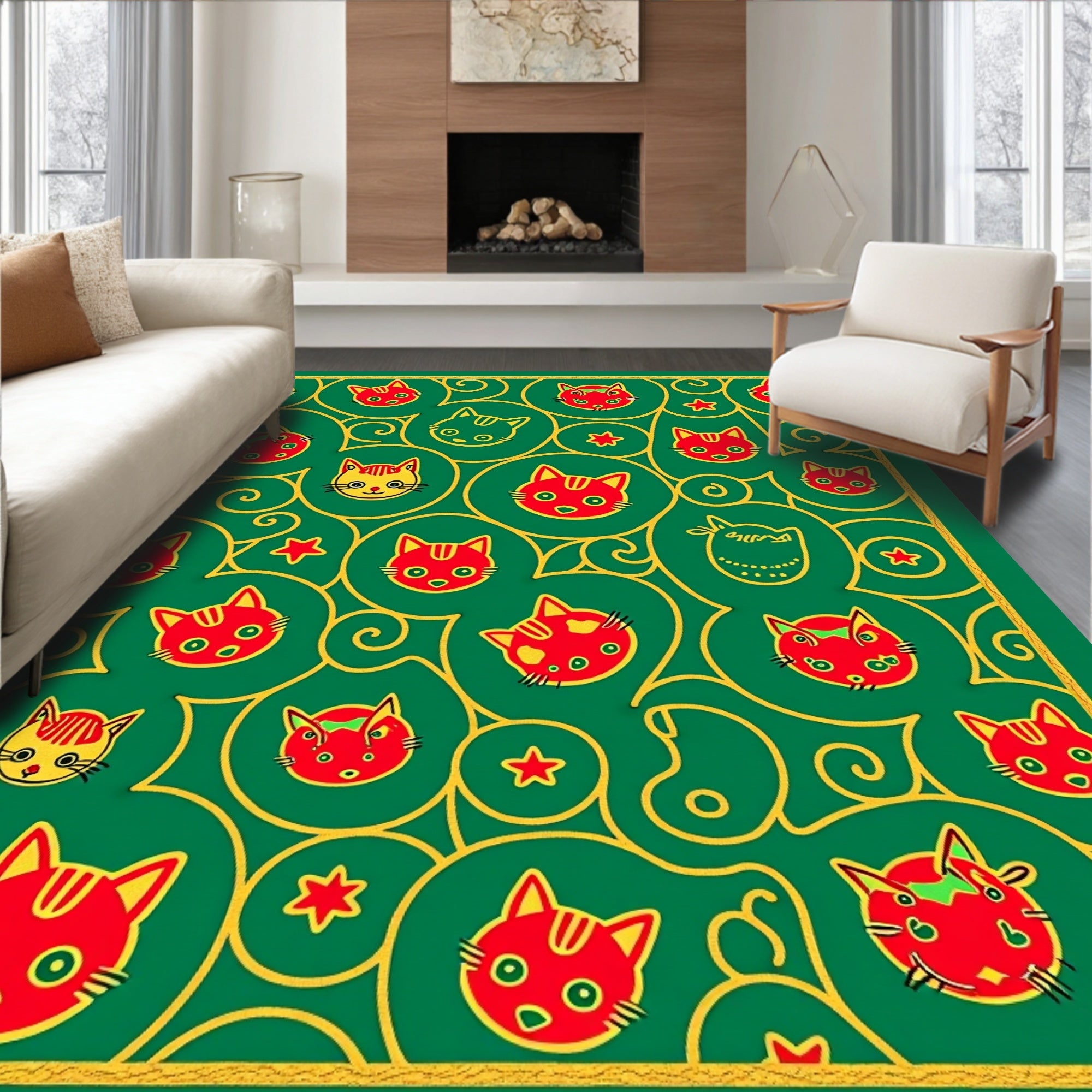 Whimsical Cat Face Pattern Rug